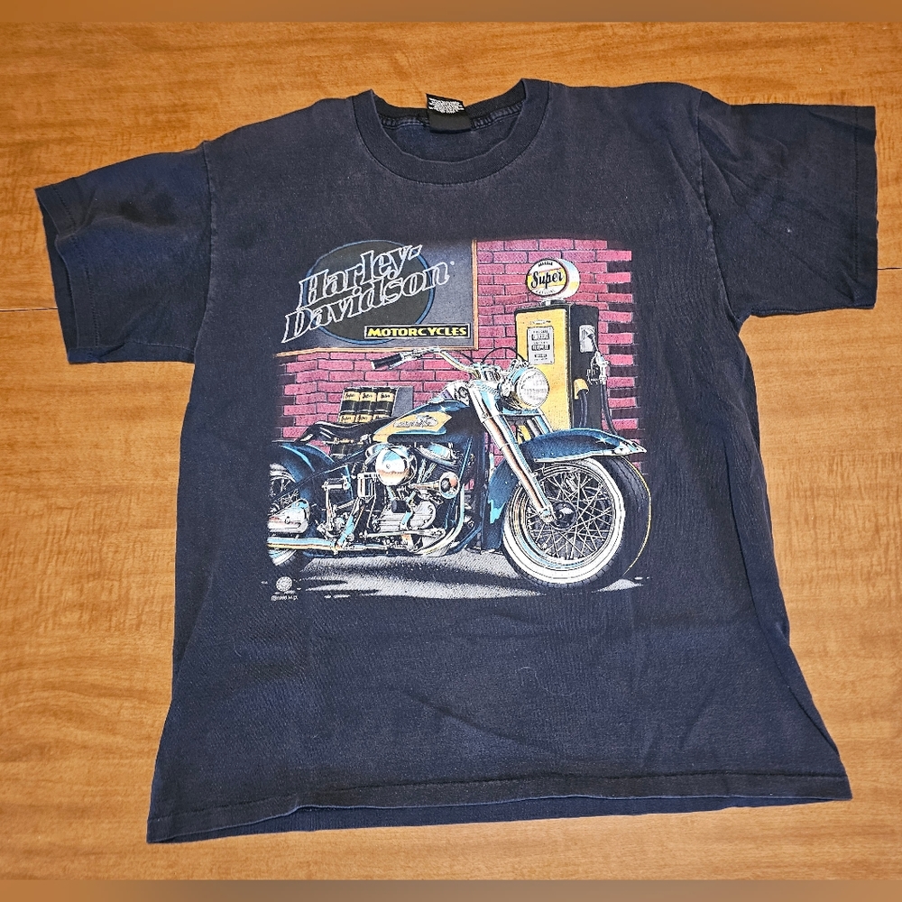 Vintage 90s Harley Davidson Motorcycle Tshirt Gas Pump 1996 Med HD Men's Tee